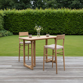 Primavera Teakhouten Bartafel 160cm van Raw Materials, bovenaanzicht van het gelamelleerde blad