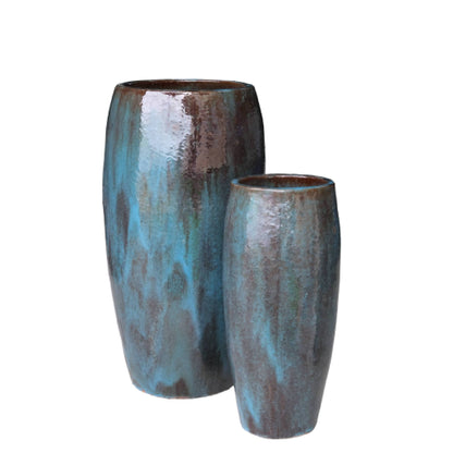 Rachyl Blue Glazed Round Ceramic Pot High Set van 2 PTMD - Pot - PTMD - livinglovely.nl