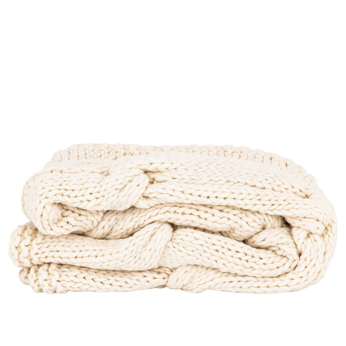 Rama Plaid Wol Handgebreid Crème van PTMD, vooraanzicht, handgebreide crèmekleurige wollen plaid