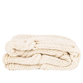 Rama Plaid Wol Handgebreid Crème van PTMD, vooraanzicht, handgebreide crèmekleurige wollen plaid