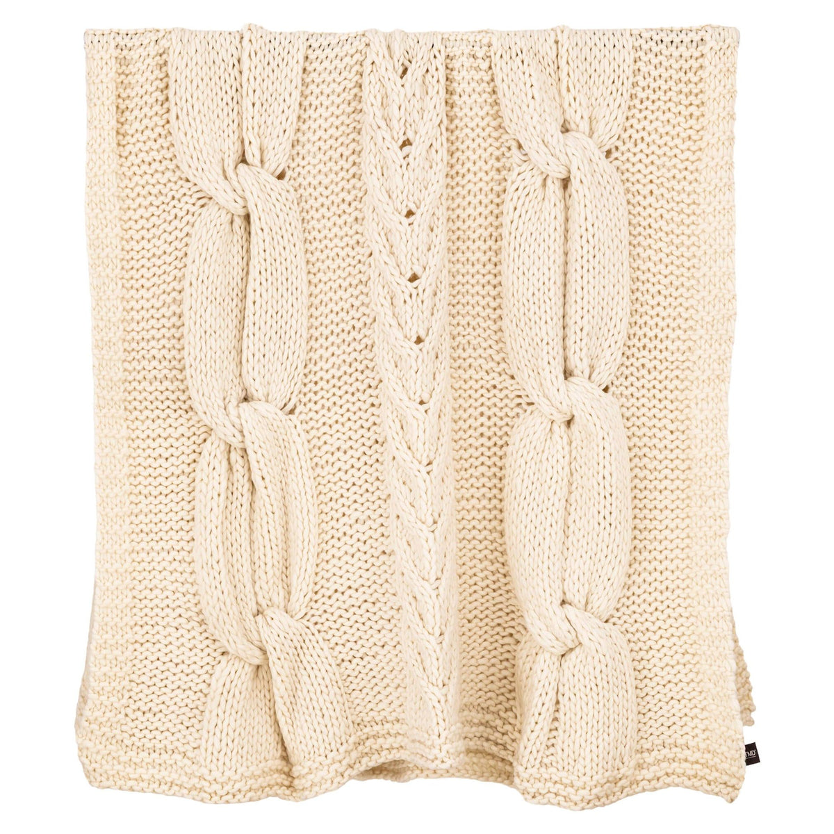Rama Plaid Wol Handgebreid Crème van PTMD, ander aanzicht, handgebreide crèmekleurige wollen plaid
