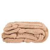 Rama Plaid Wol Handgebreid Taupe van PTMD, vooraanzicht, handgebreide taupe wollen plaid
