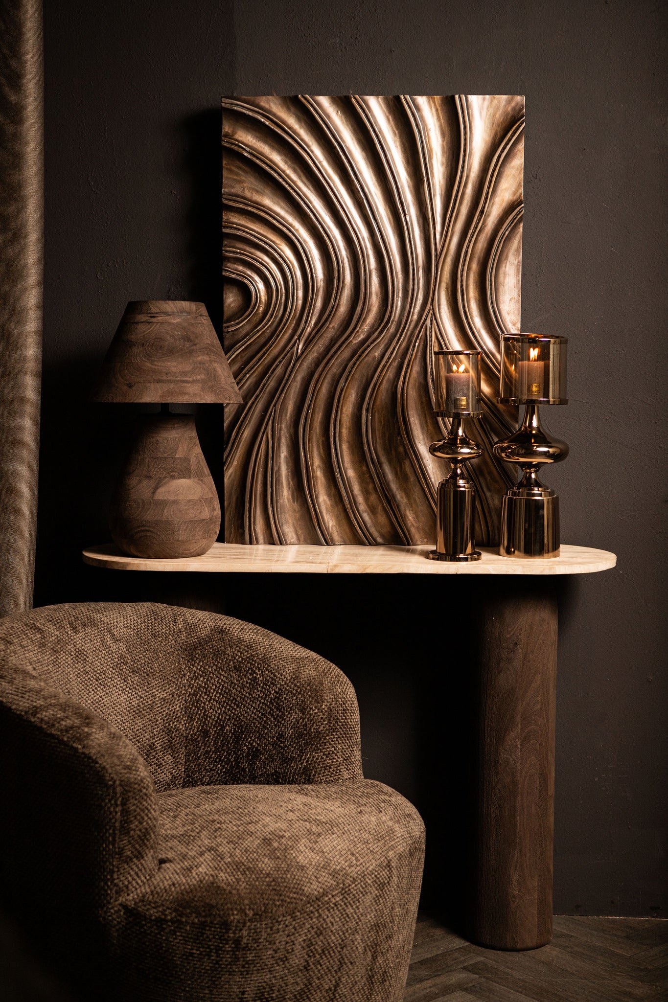 Reddie Wavvy Bruin Glimmend Wandpaneel Small 60x90cm PTMD - Wandpaneel - PTMD - livinglovely.nl