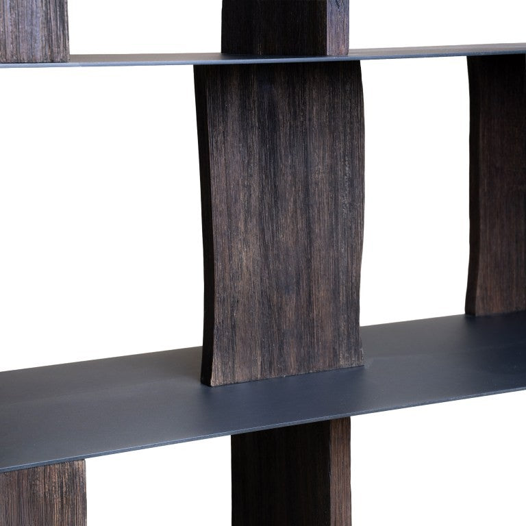 Rek Modo Metaal Acaciahout Multicolor van Pomax, extra aanzicht van het metalen frame en de houten planken