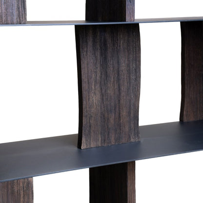 Rek Modo Metaal Acaciahout Multicolor van Pomax, extra aanzicht van het metalen frame en de houten planken