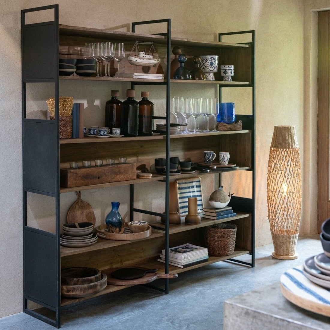 Rek Rustik Gerecycled Hout Zwart/Naturel Large J-Line