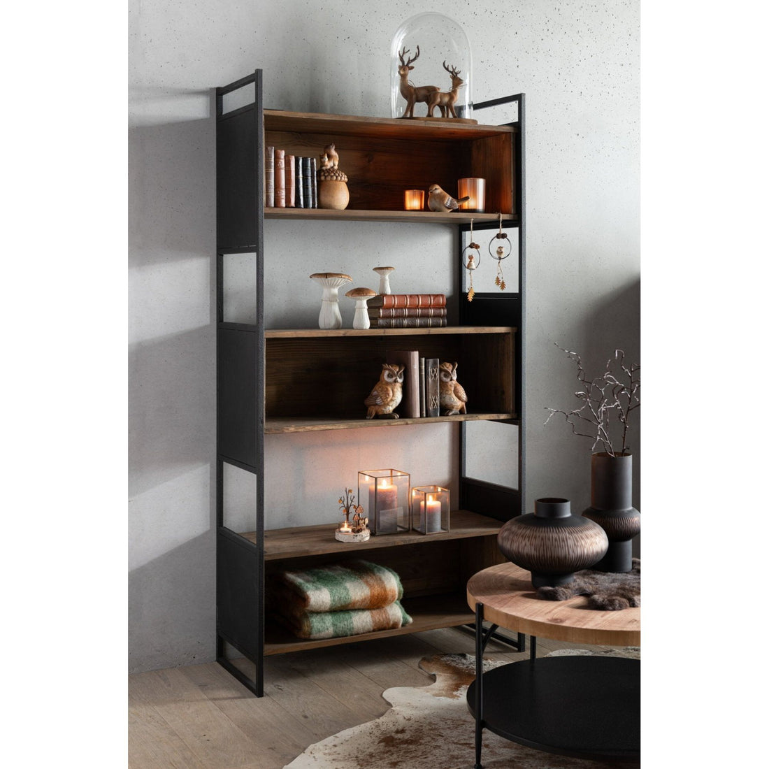Rek Rustik Gerecycled Hout Zwart/Naturel Small J-Line