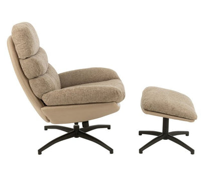 Relax Stoel + Voetbank Metaal/Multiplex Donkergrijs/Zwart - Fauteuil - J-Line - livinglovely.nl