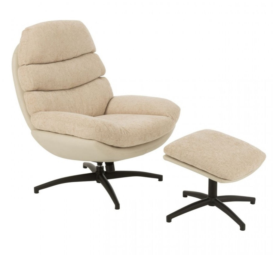 Relax Stoel + Voetbank Metaal/Multiplex Grijs/Zwart - Fauteuil - J-Line - livinglovely.nl