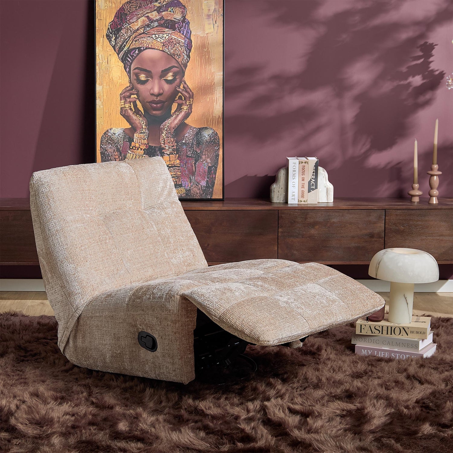 Relaxfauteuil Chill Beige van Starfurn, relaxstoel met omhoogkomend voetgedeelte