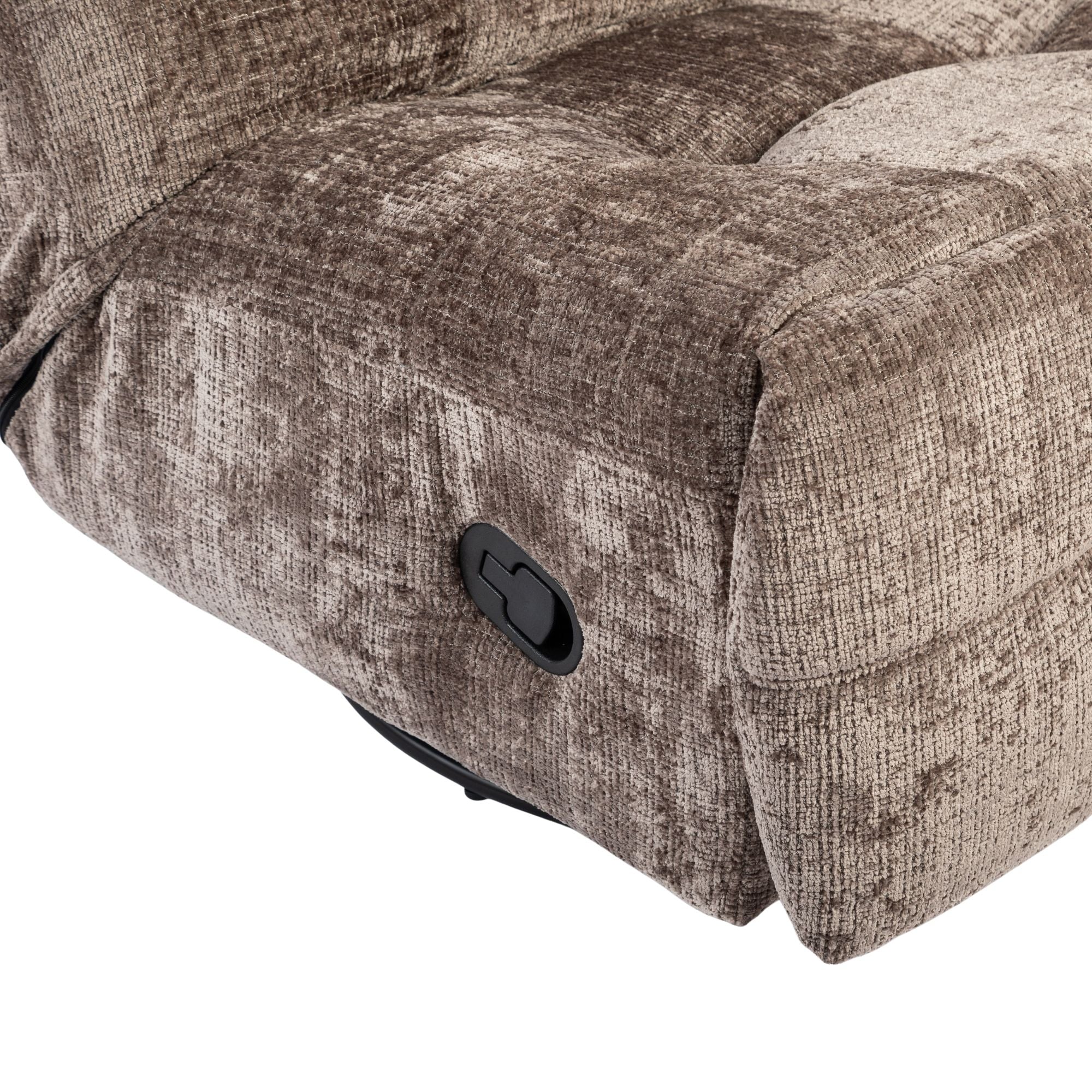 Relaxfauteuil Chill Clay van Starfurn, zwarte hendel voor de handmatige relaxfunctie