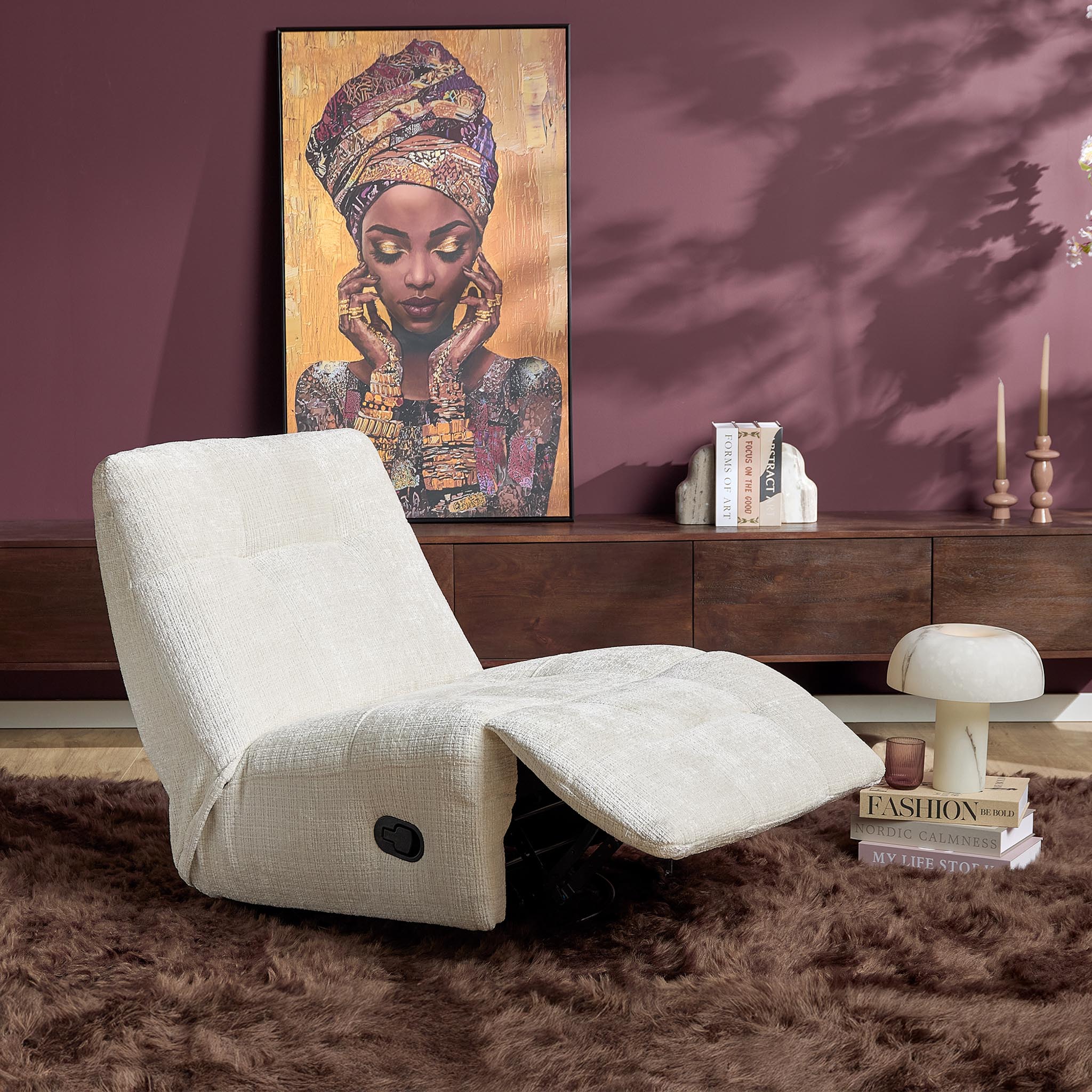 Relaxfauteuil Chill Off White van Starfurn, modern ontwerp van 78 cm breed en 90 cm hoog