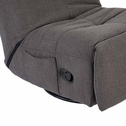 Relaxfauteuil Lazy van Starfurn in donkergrijze stof met uitgeklapte voetsteun, zijaanzicht
