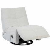 Relaxfauteuil Lazy van Starfurn met detail van het draaibare onderstel onder de zitting