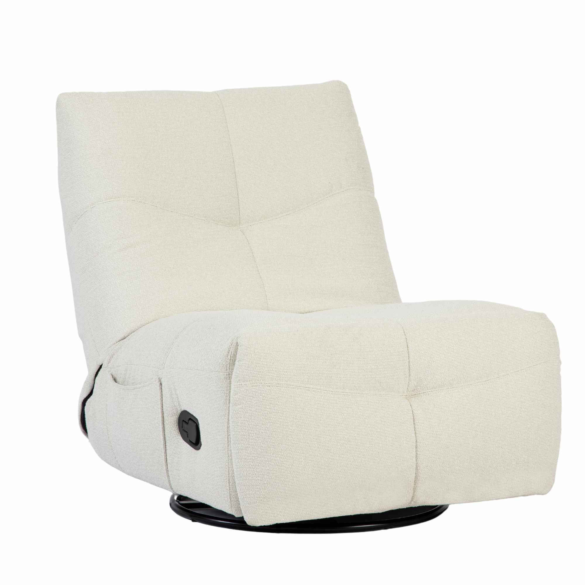 Relaxfauteuil Lazy van Starfurn in naturel stof, schuin vooraanzicht in rechte stand