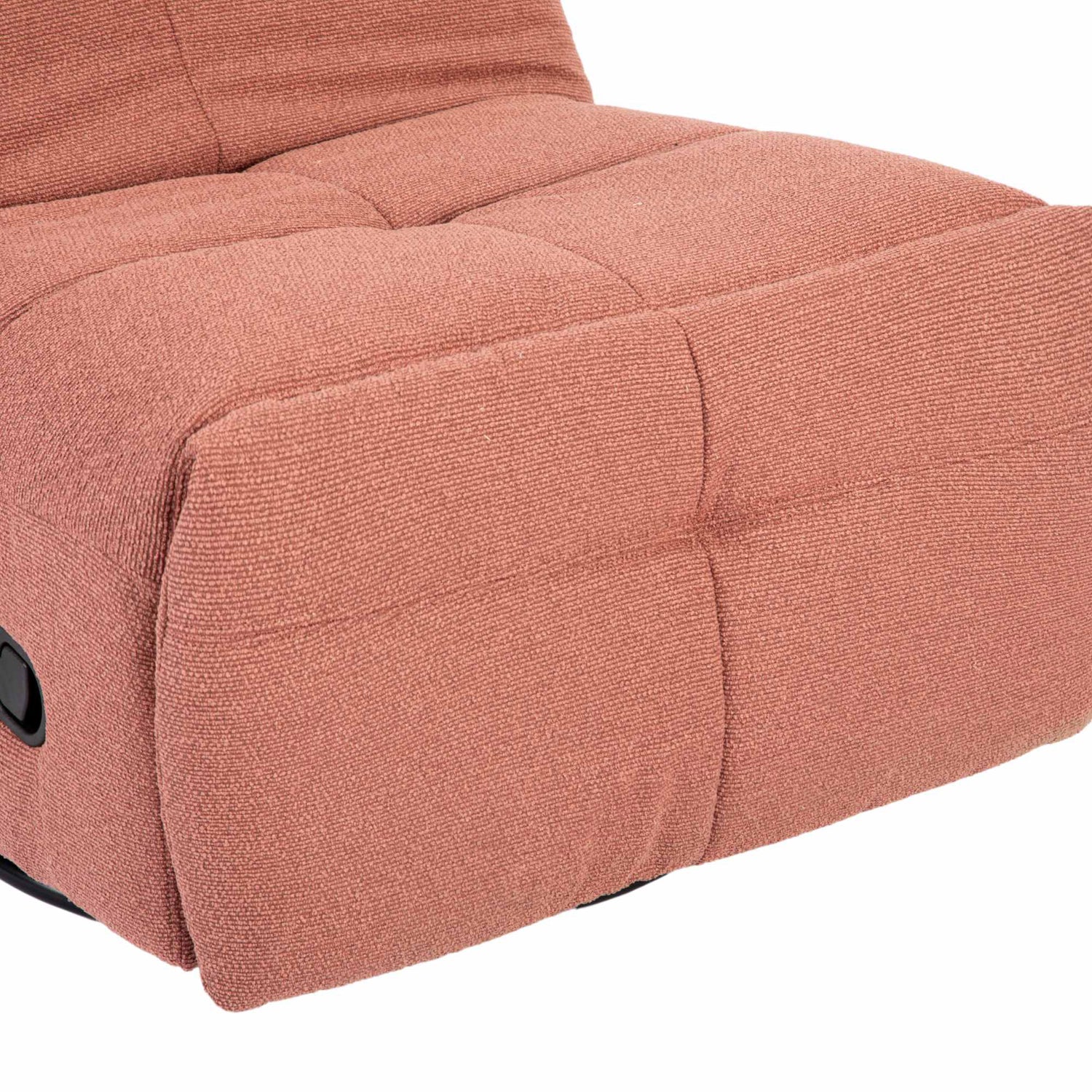 Relaxfauteuil Lazy van Starfurn in roze stof, vooraanzicht met voetsteun uitgeklapt
