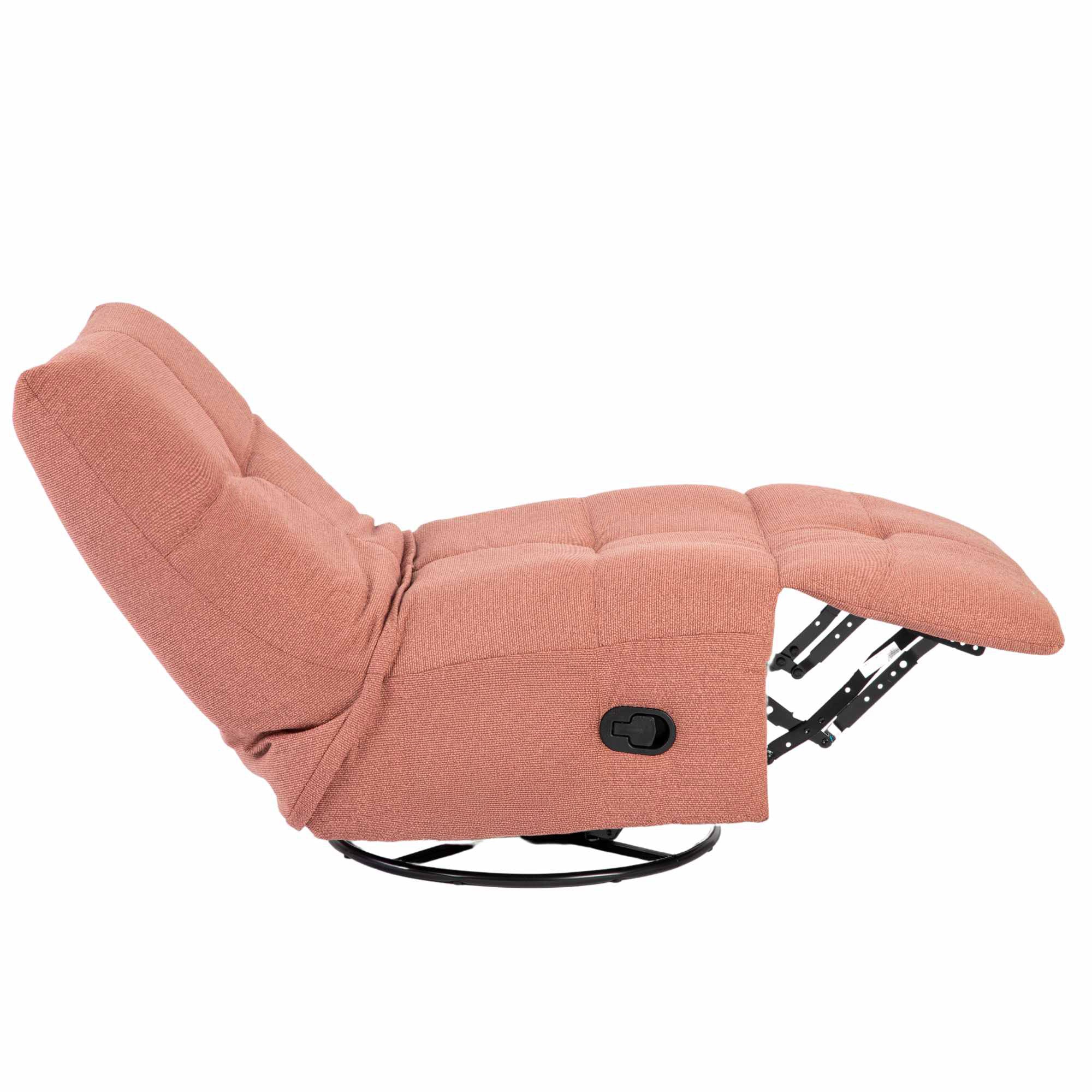 Relaxfauteuil Lazy van Starfurn in roze stof, uitgeklapt naar ligstand