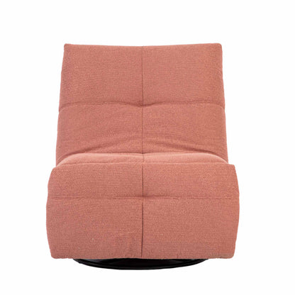 Relaxfauteuil Lazy van Starfurn in roze stof, detail van de kruisstiksels op de zitting
