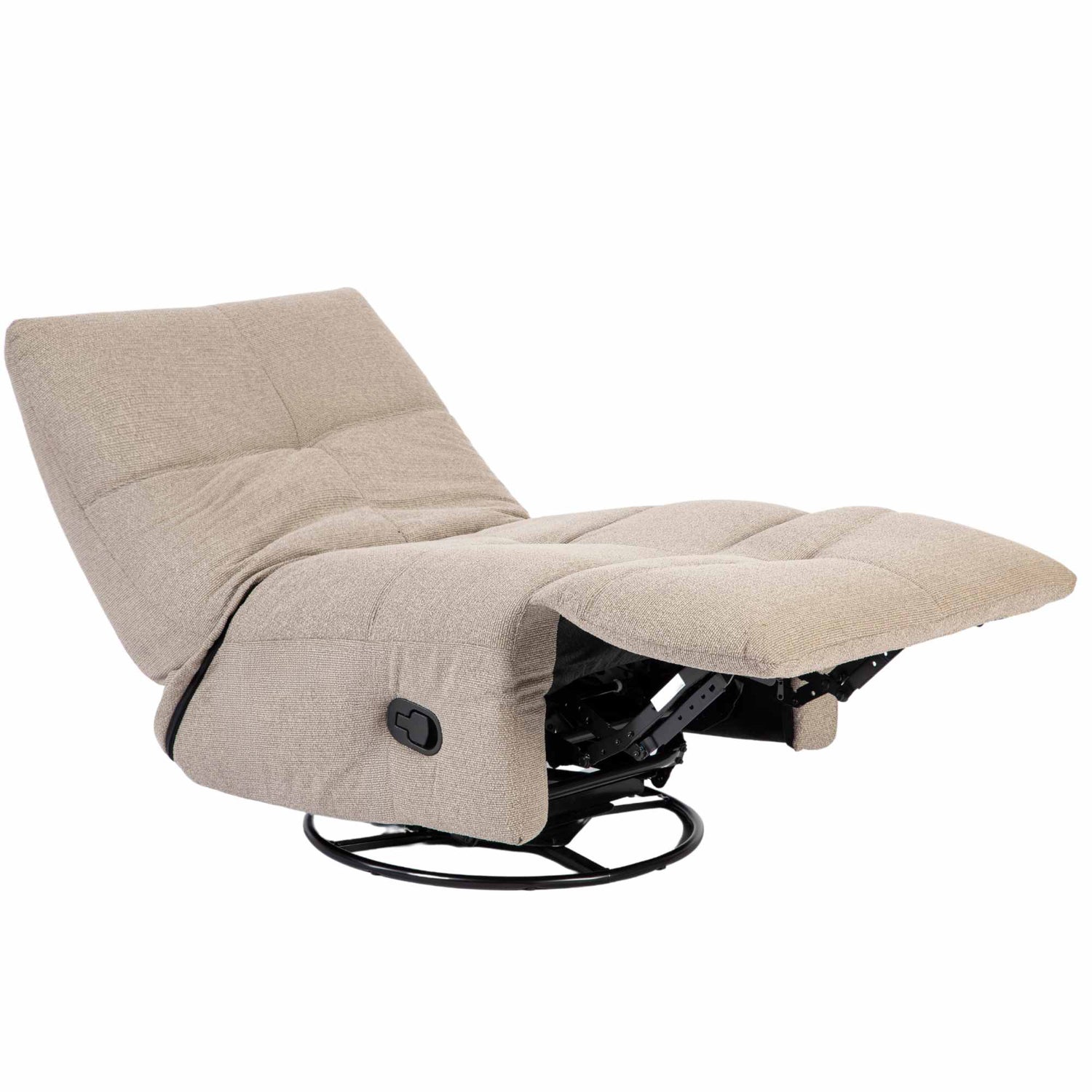 Relaxfauteuil Lazy van Starfurn in taupe, bovenaanzicht van de ruime zitting