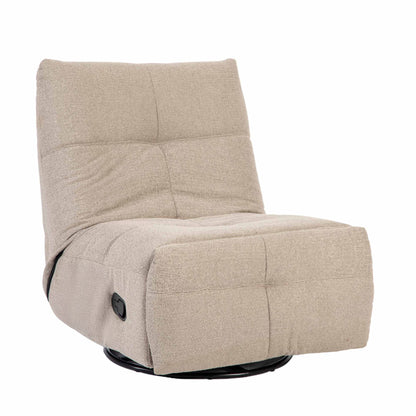Relaxfauteuil Lazy van Starfurn in taupe, zicht op de zitting en de voetsteun