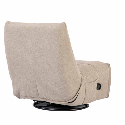 Relaxfauteuil Lazy van Starfurn in taupe stof, schuin vooraanzicht in rechte stand