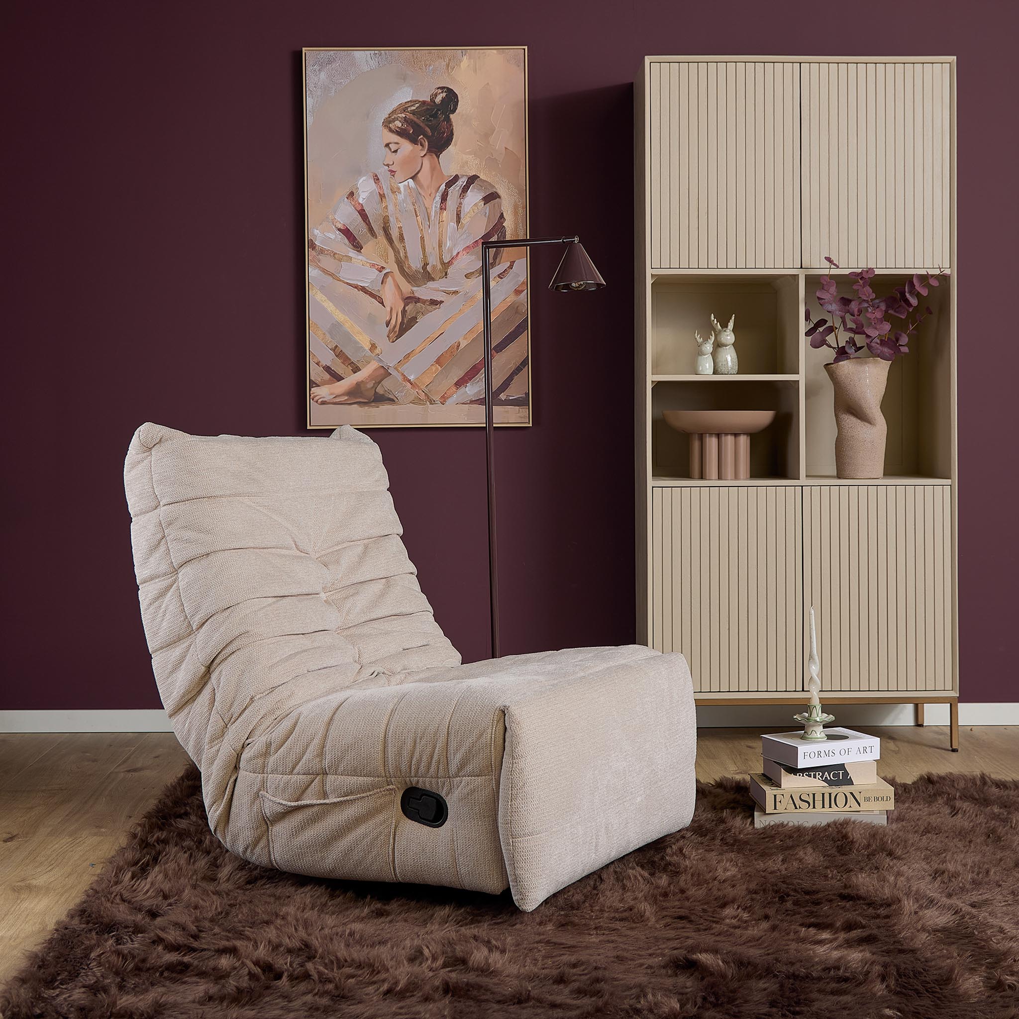 Relaxfauteuil Zen van Starfurn in beige, close-up van de stofstructuur