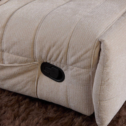 Relaxfauteuil Zen van Starfurn in beige stof, volledig beeld in relaxstand