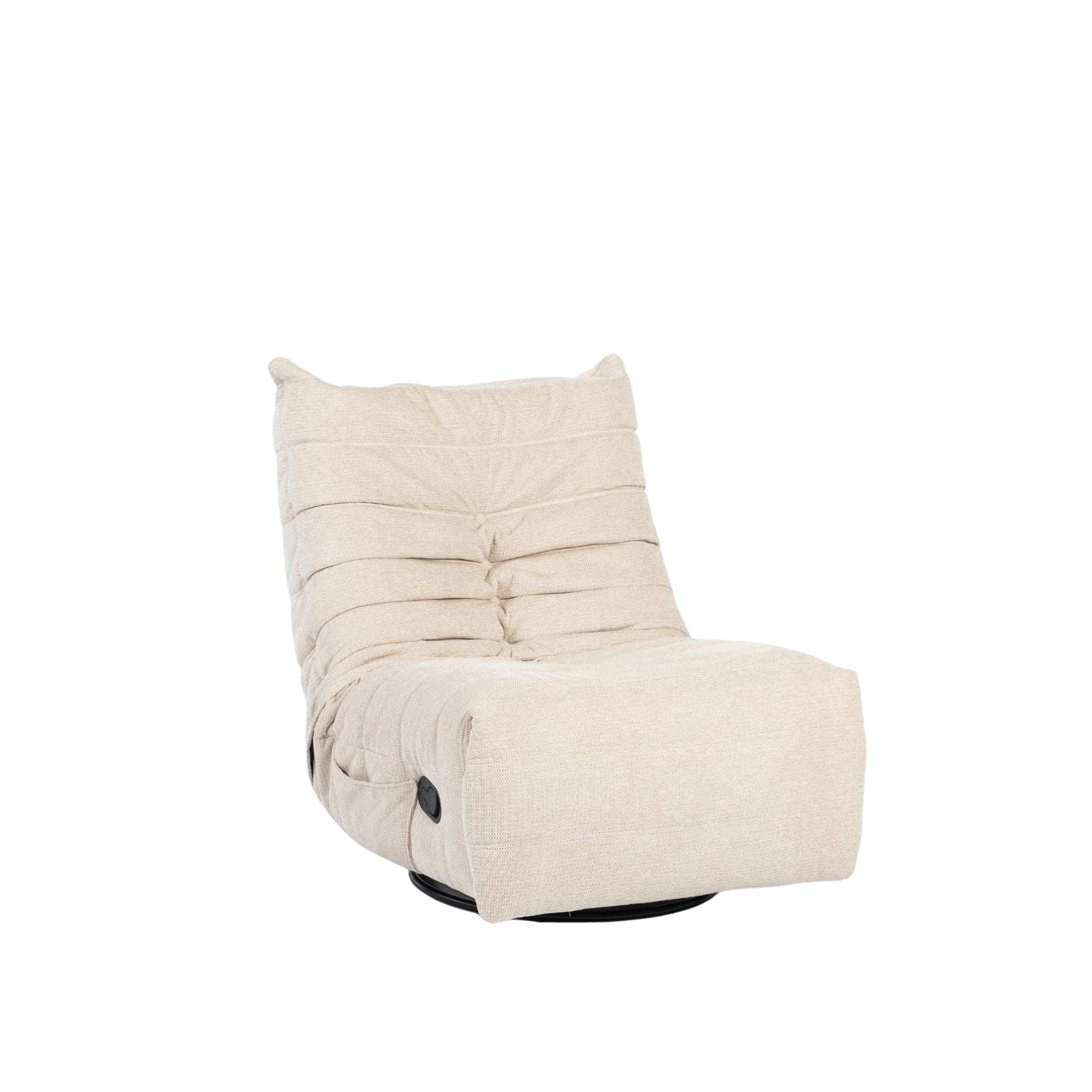 Relaxfauteuil Zen van Starfurn in beige stof, achteraanzicht met hoge rugleuning