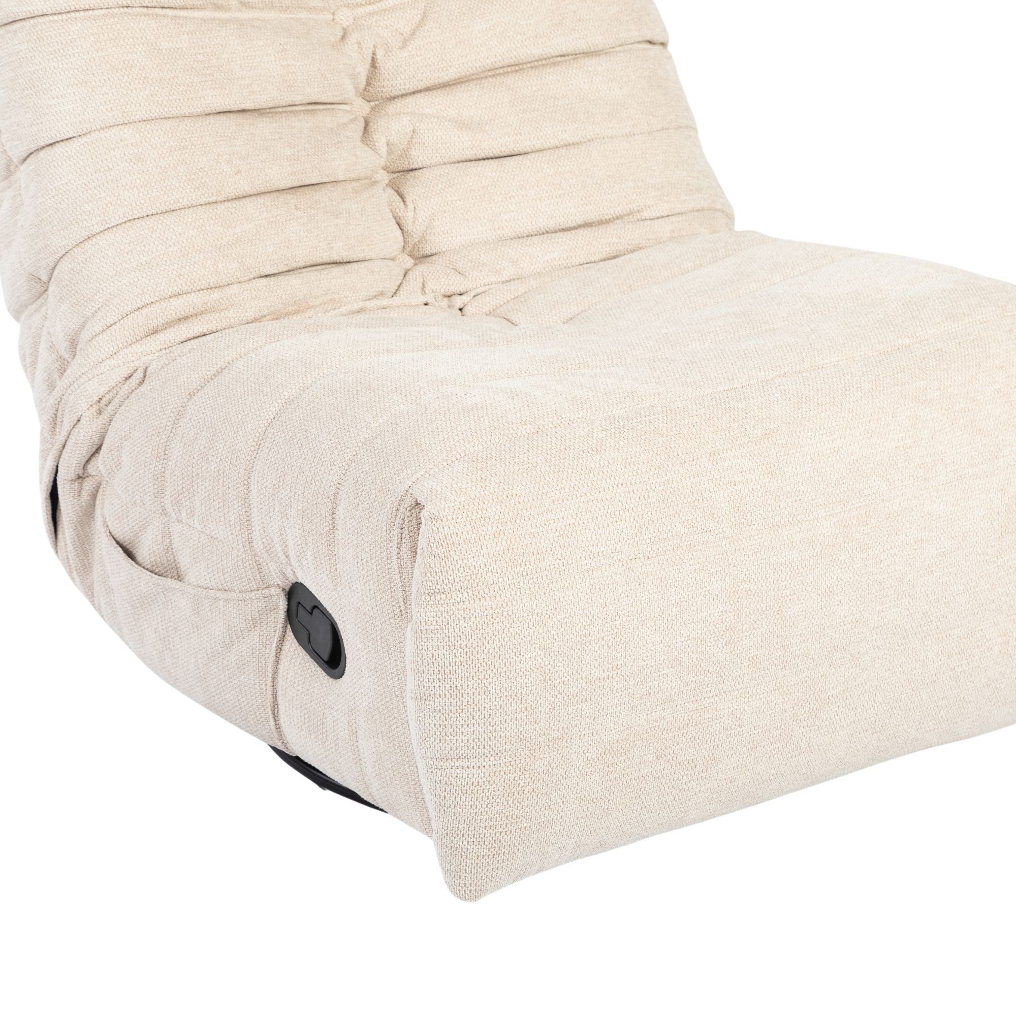 Relaxfauteuil Zen van Starfurn in beige stof, bovenaanzicht van de zachte zitting