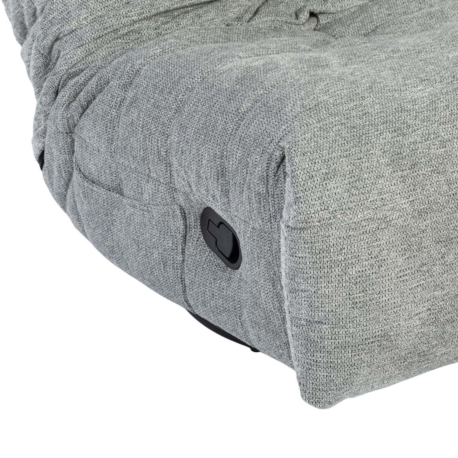 Relaxfauteuil Zen van Starfurn in grijze stof, zijaanzicht met zicht op de zwarte hendel