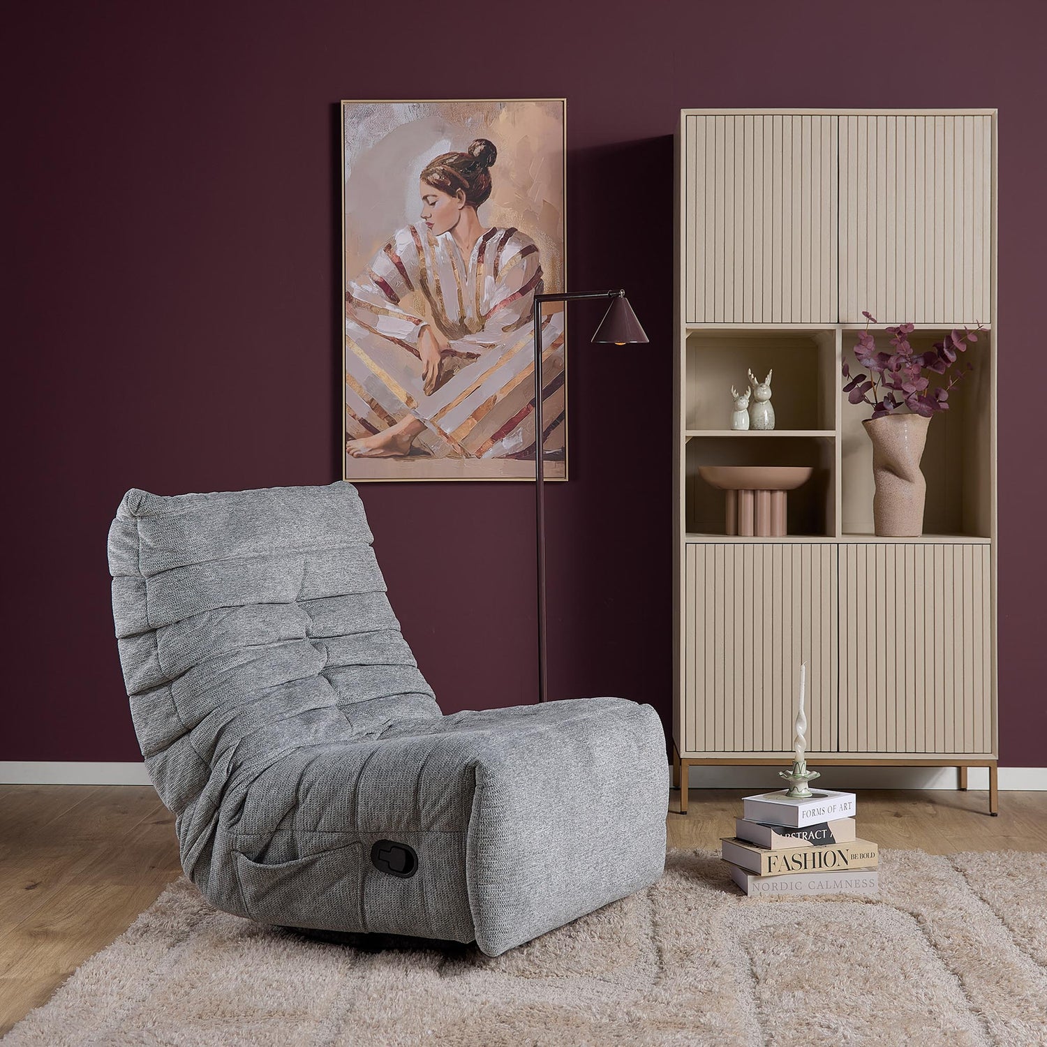 Relaxfauteuil Zen van Starfurn in grijs, detail van het draaibare onderstel