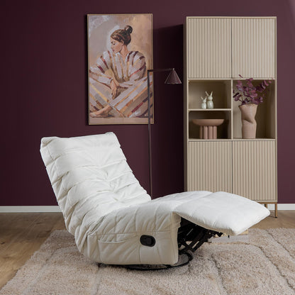 Relaxfauteuil Zen van Starfurn in naturel stof, volledig beeld in relaxstand