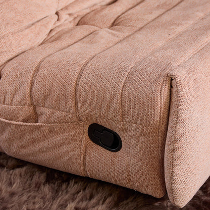 Relaxfauteuil Zen van Starfurn in roze stof, zijaanzicht met de rugleuning gekanteld