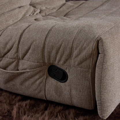 Relaxfauteuil Zen van Starfurn in taupe, detail van de armleuning met plooien