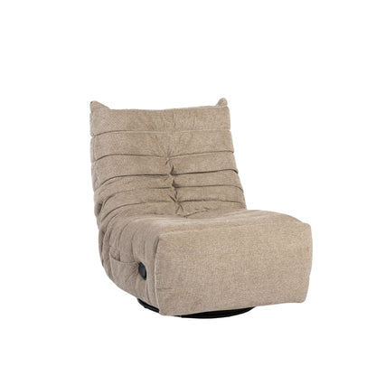 Relaxfauteuil Zen van Starfurn in taupe stof, uitgeklapt naar ligstand