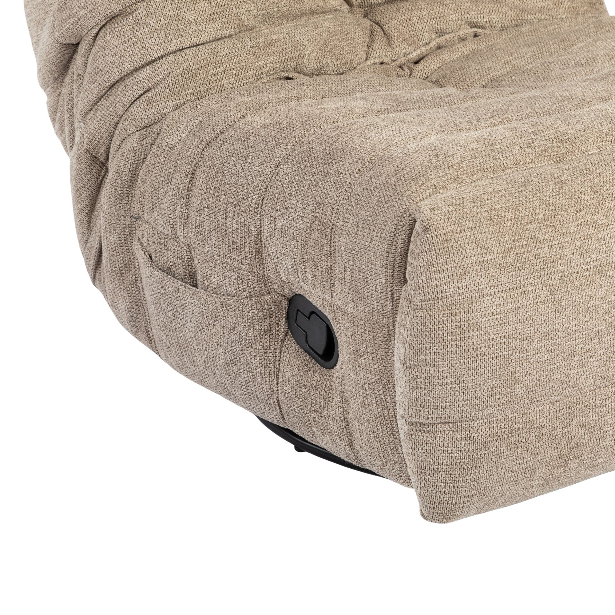 Relaxfauteuil Zen van Starfurn in taupe, detail van het draaibare onderstel