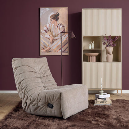 Relaxfauteuil Zen van Starfurn in taupe stof, bovenaanzicht van de zachte zitting