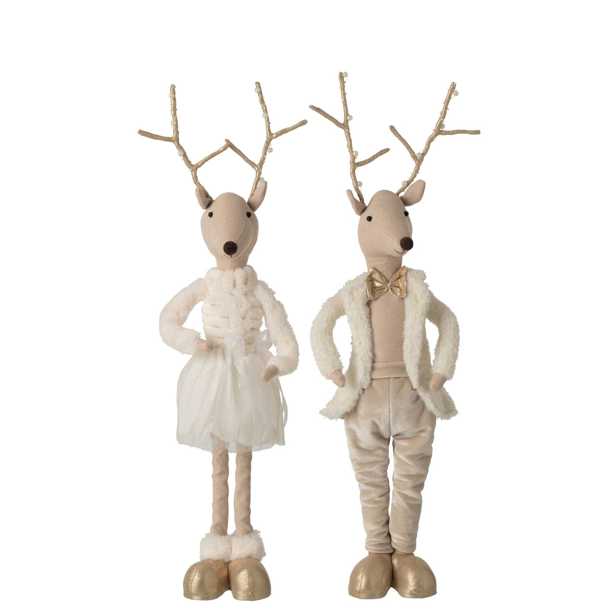 Rendier Deco Polyester Goud/Beige H66cm Set van 2 J-Line