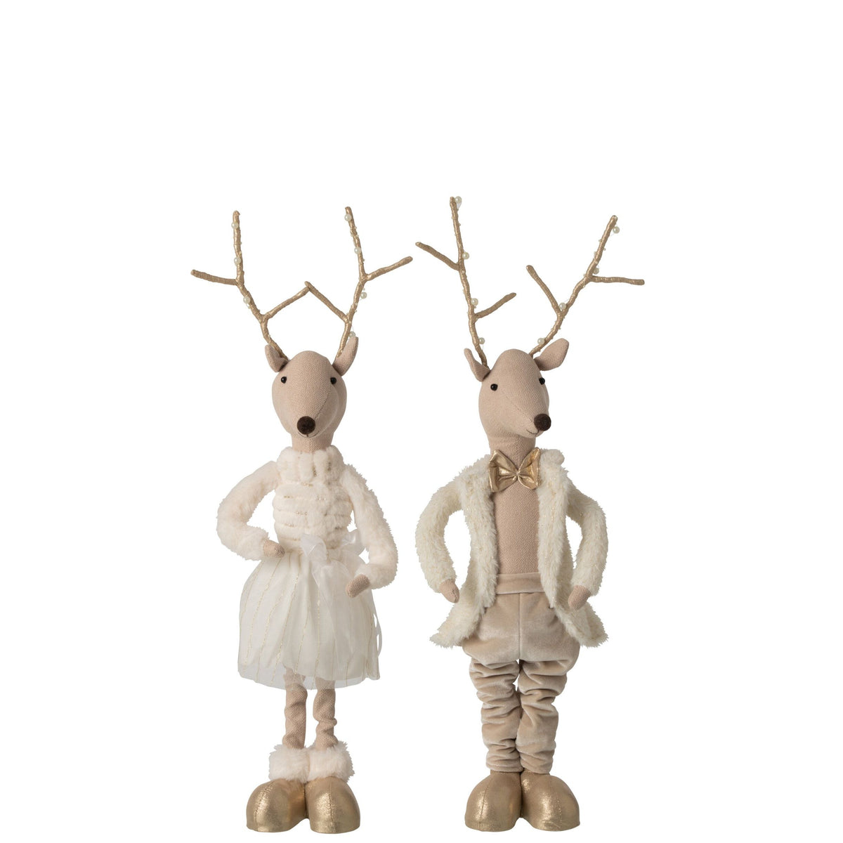 Rendier Deco Polyester Goud/Beige H66cm Set van 2 J-Line