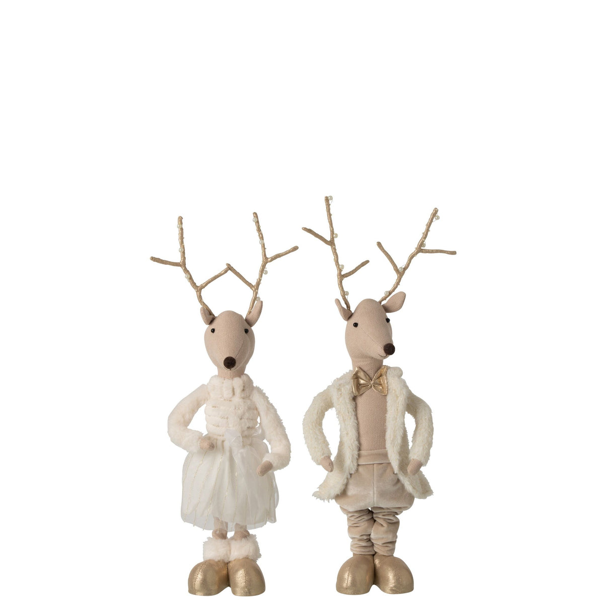 Rendier Deco Polyester Goud/Beige H66cm Set van 2 J-Line