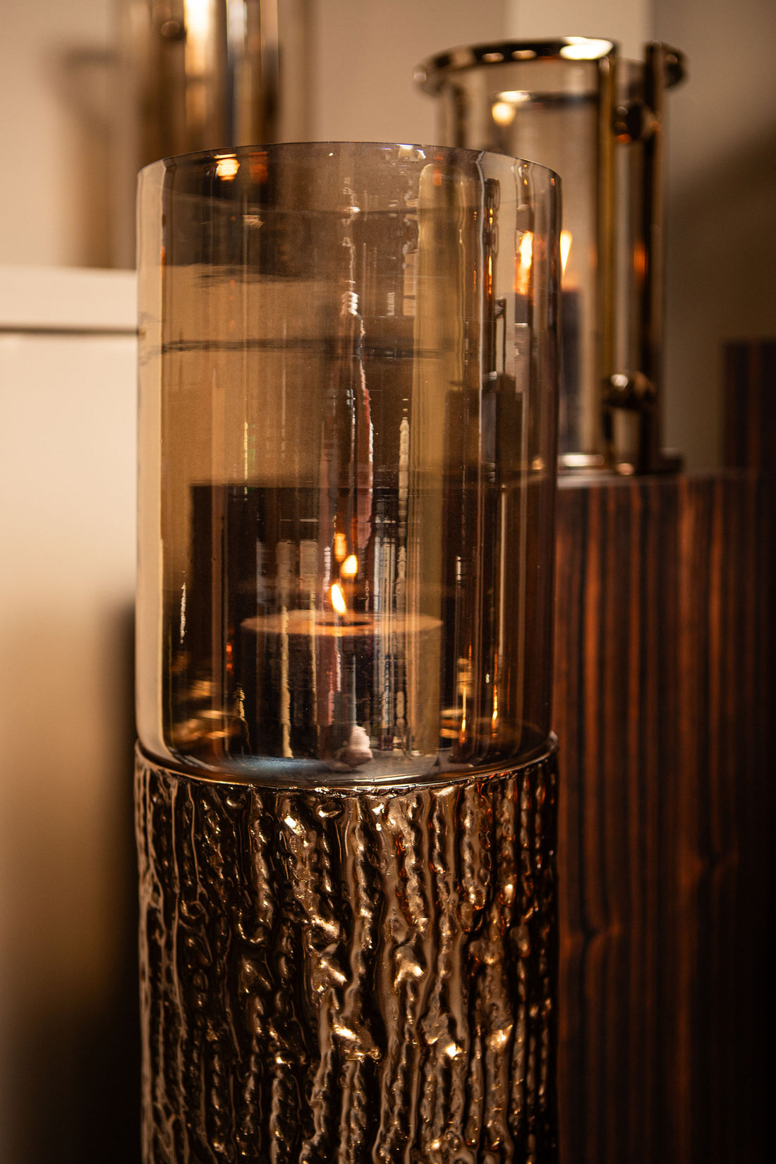 Rezy BrownGold Big Floor Stormlight Amber Luster S PTMD - Kandelaar - PTMD - livinglovely.nl
