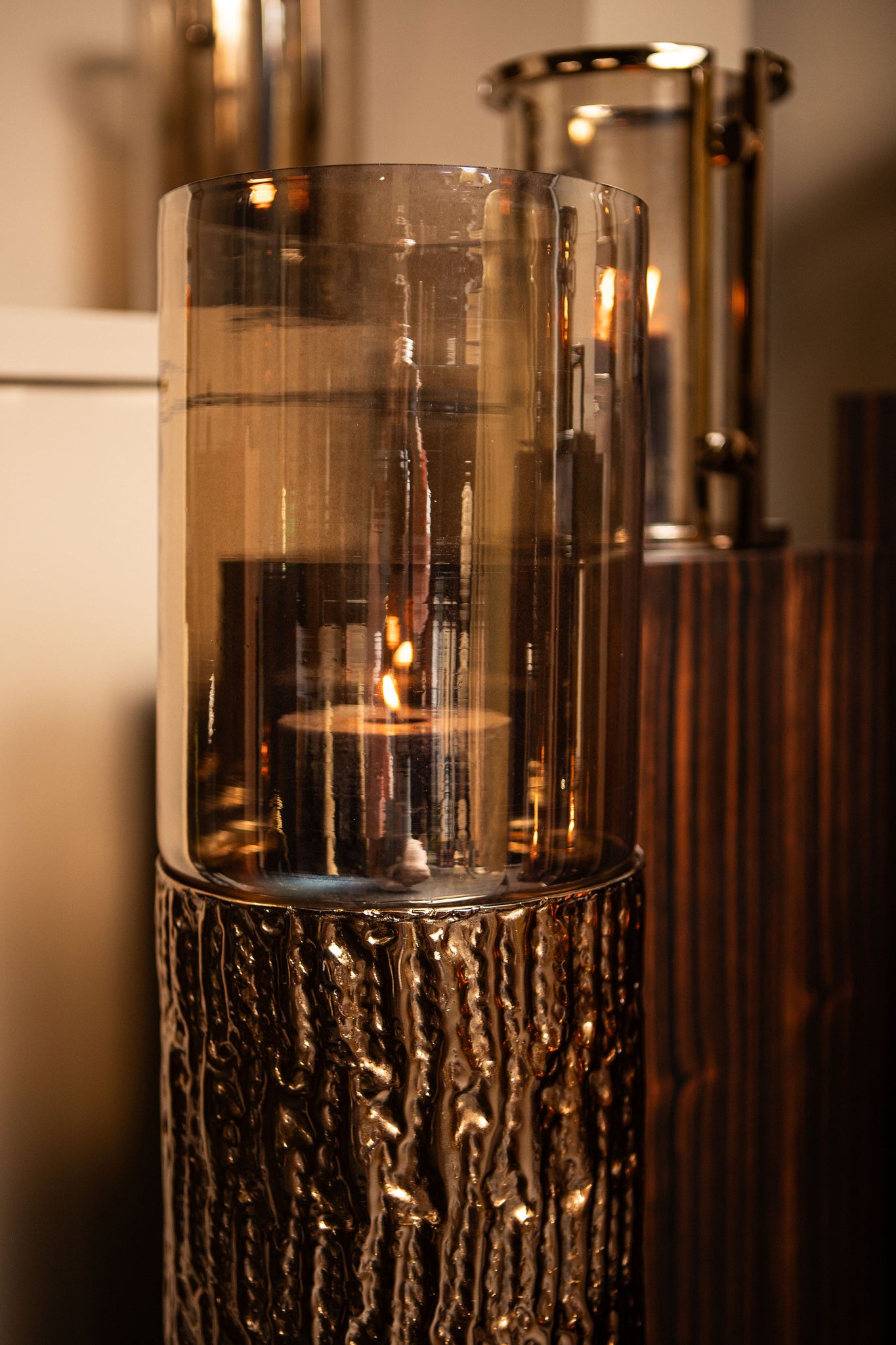 Rezy BrownGold Big Floor Stormlight Amber Luster S PTMD - Kandelaar - PTMD - livinglovely.nl