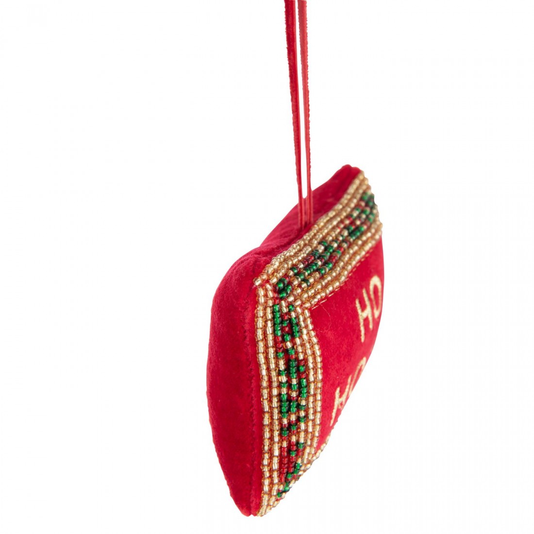 Hanger Kerstcitaten Kralen/Fluweel Kerstrood/Goudkleurig Set van 4 J-Line