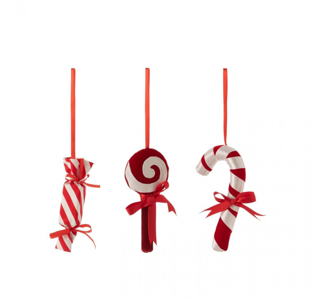 Hanger Snoepje Textiel Rood/Wit Set van 3 J-Line