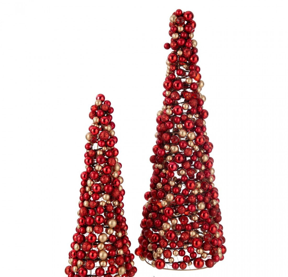 Kegel Deco Balletjes Plastiek Rood/Goud Small H45cm J-Line