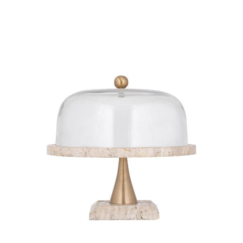 Taartplateau Lyron Naturel Travertine Rond Glas Bell Large PTMD