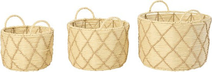 Set Van 3 Manden Met Hengsel Rond Geruit Papier Naturel/Beige J-Line