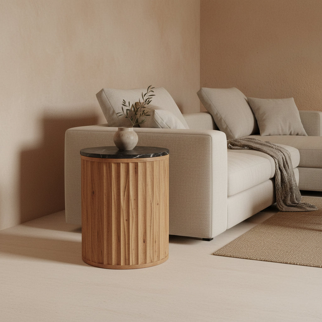 Ronde Bijzettafel Langkawi Marmer Zwart Raw Materials