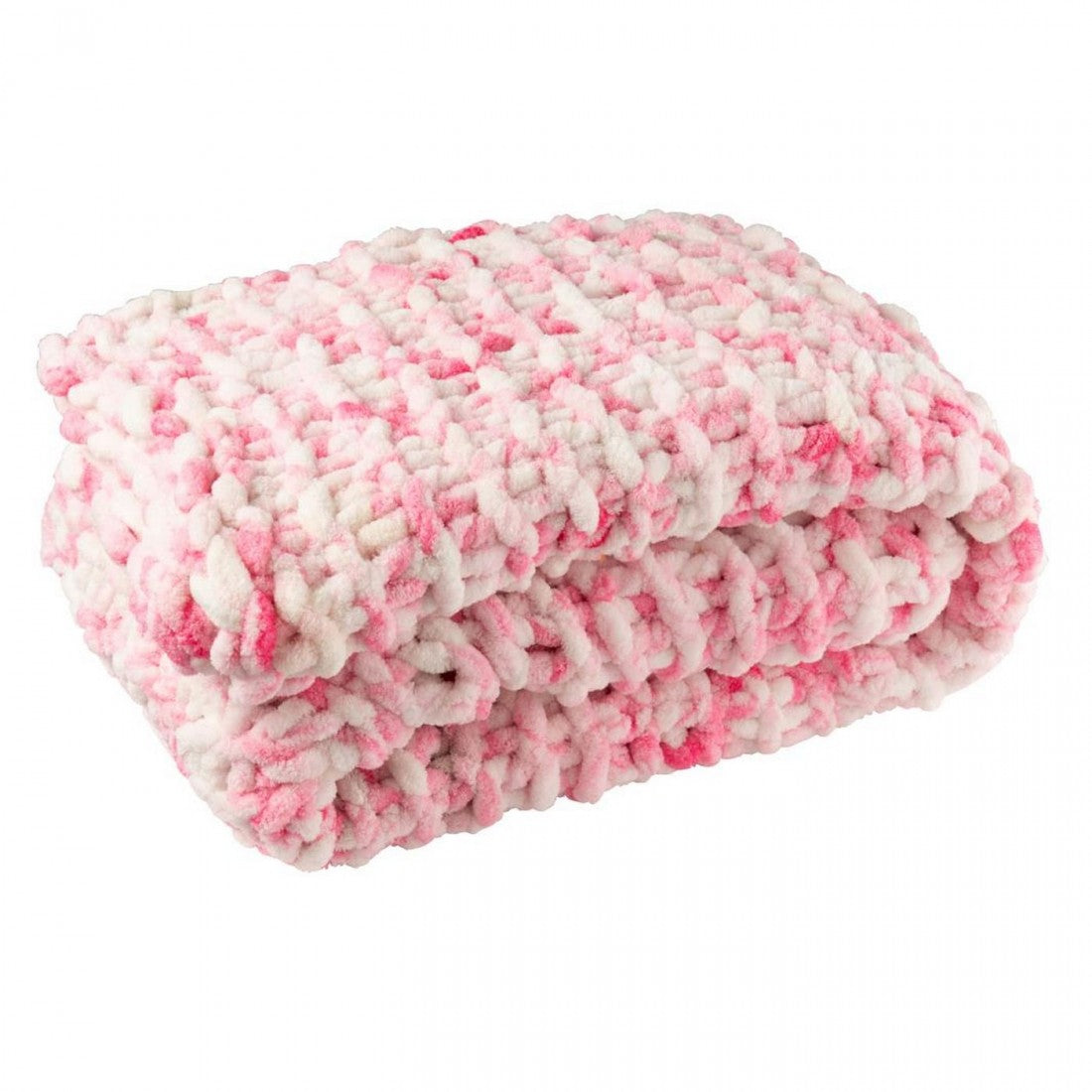 Kussen Gebreeën Polyester Roze/Wit J-Line