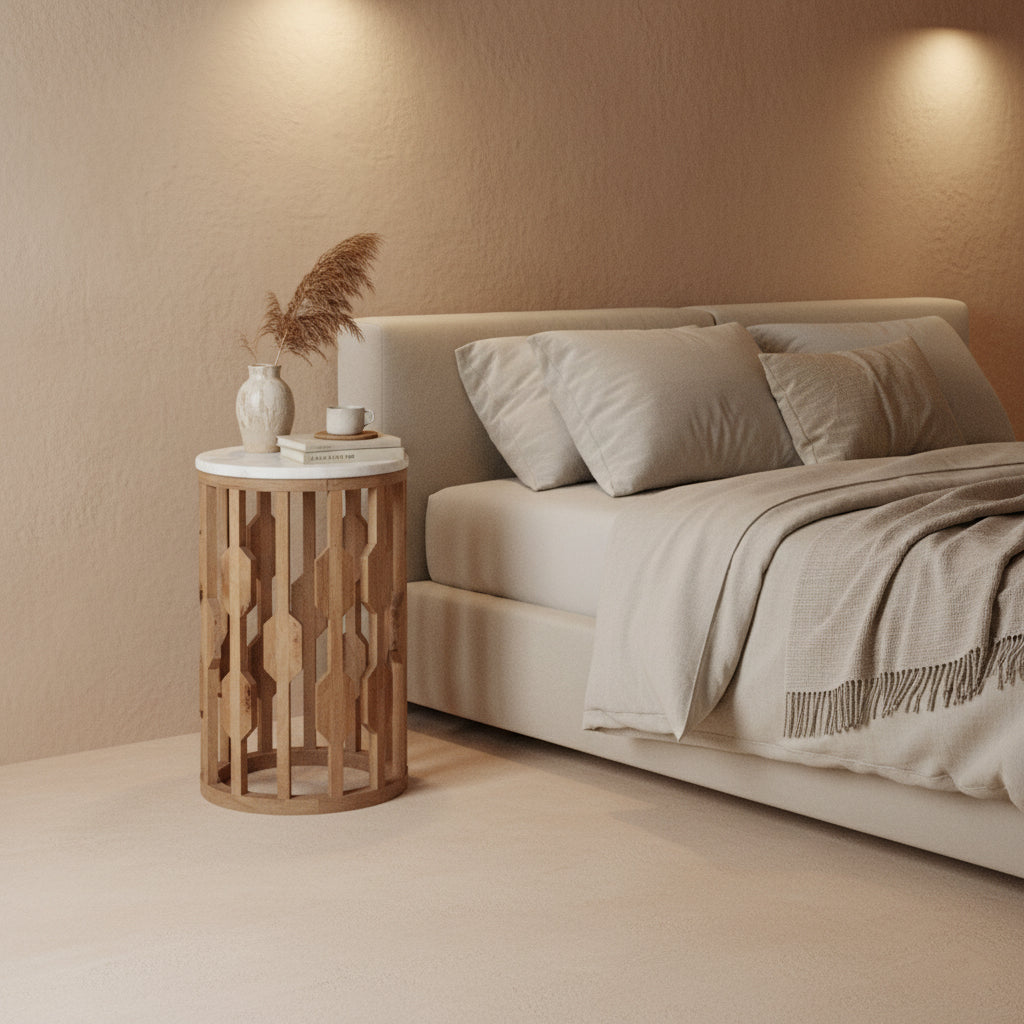 Atjeh bijzettafel marmer wit – 40x40x50 cm Raw Materials